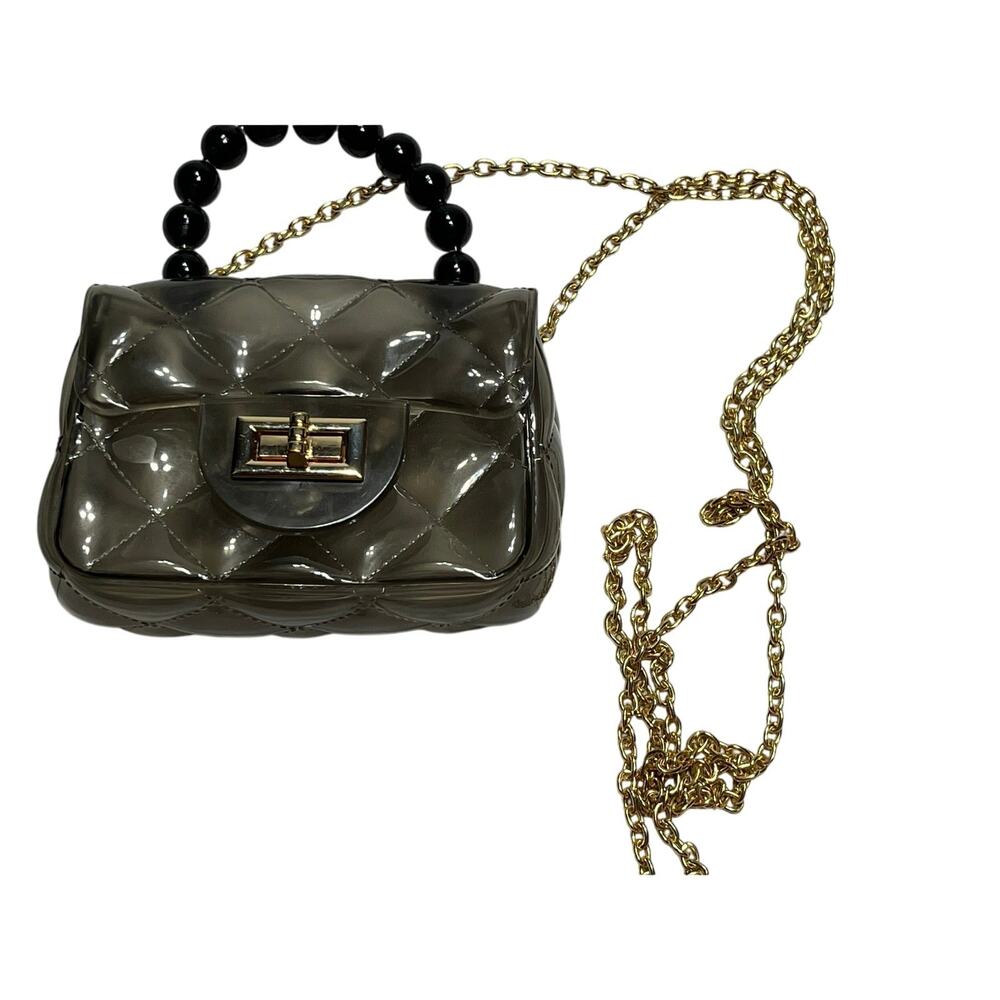 Forever 21 Jelly Purse Mini Quilted Gray Bag Beaded Handle Y2K Crossbody grunge
